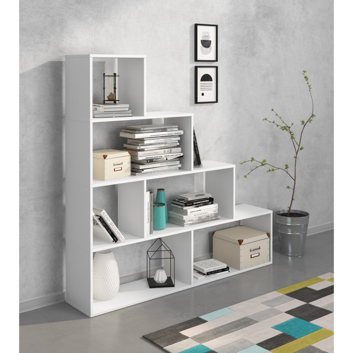 Libreria Design Zig Zag Scaffale Mensola Moderna 6 Vani A Giorni Ripiani Mobile Libri per Soggiorno Salotto Camera Studio 143x144.9x27.9 Cm Bianco
