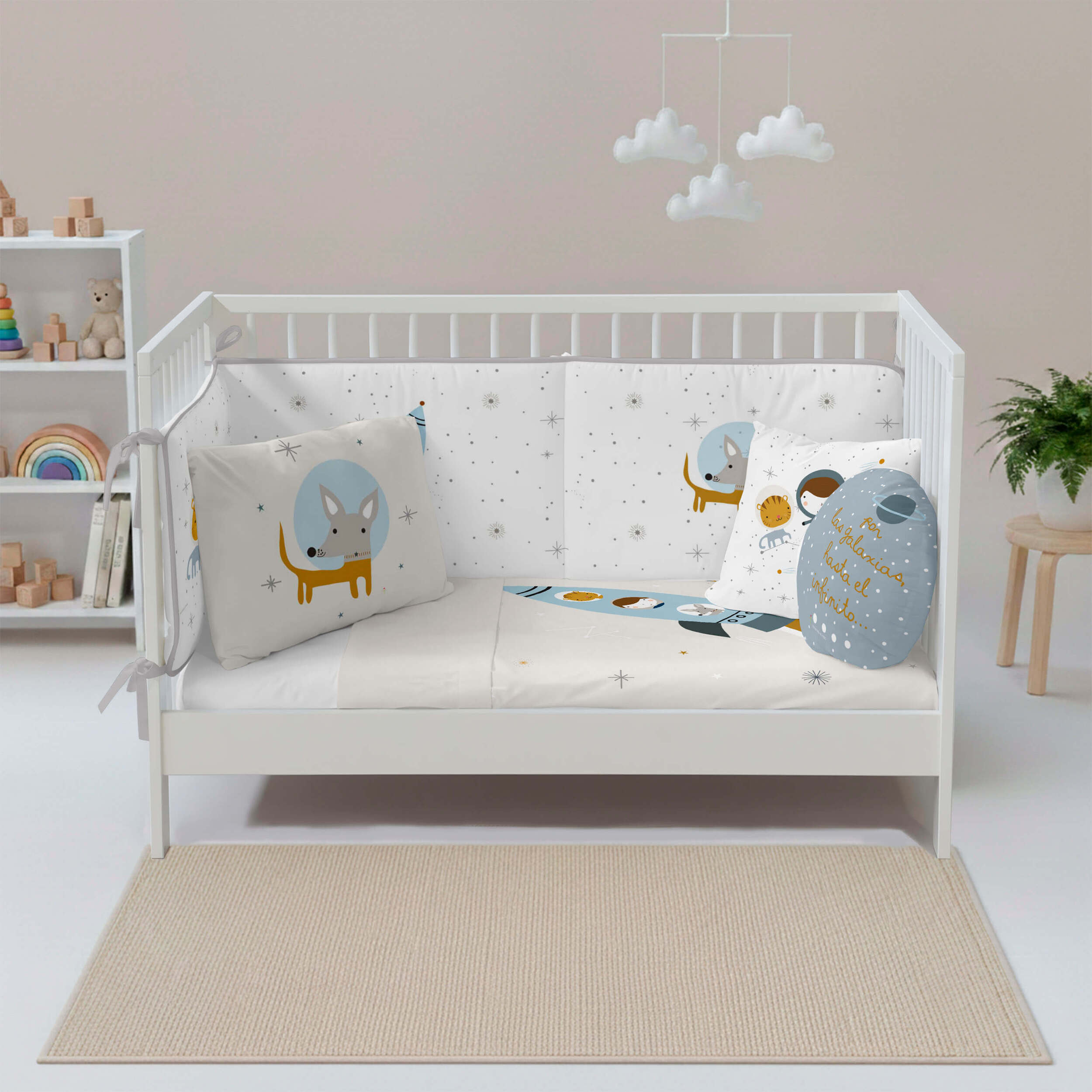 Juego de Sábanas Estampadas - Infantil - Incluye 1 Funda de Almohada - 100% Algodón - Cuna/Maxicuna - Viaje Espacial A