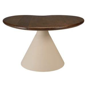 JAMES - Table basse ovoïde plateau en manguier pied en métal ivoire JAMES