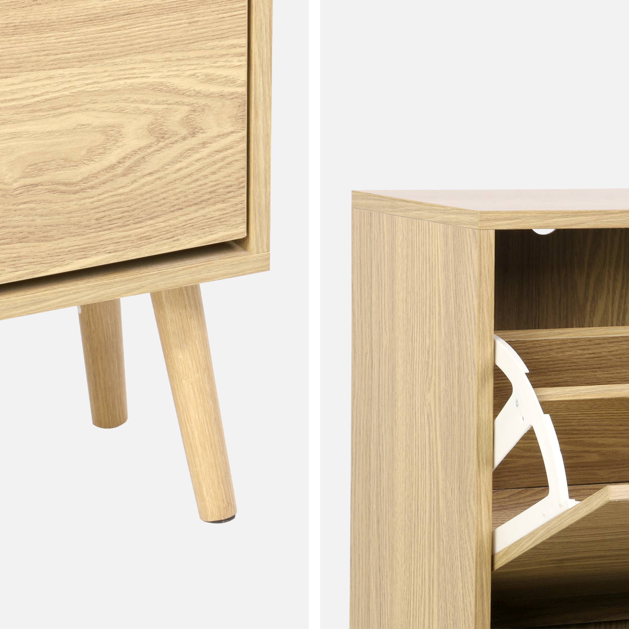 Meuble à chaussures scandinave décor naturel 3 portes abattantes capacité 18 paires de chaussures