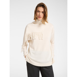 Elena Mirò - Maglia con frange e sciarpa staccabile - Beige