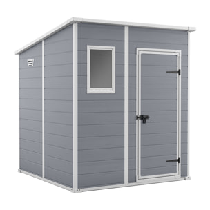Manor Pent 6x6 - Casetta da Giardino 183,50x200x185 cm 1 Anta per deposito attrezzi finitura effetto legno graffiato in Resina Grigio