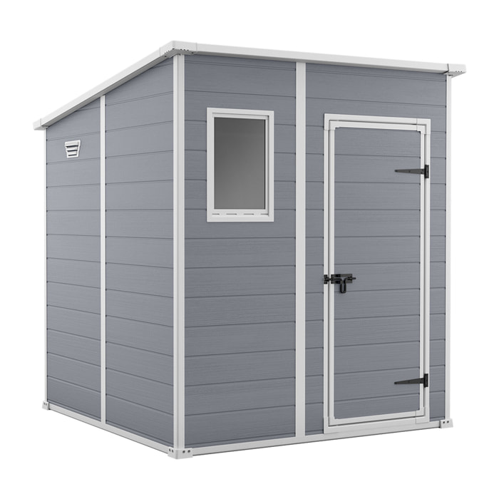 Manor Pent 6x6 - Casetta da Giardino 183,50x200x185 cm 1 Anta per deposito attrezzi finitura effetto legno graffiato in Resina Grigio