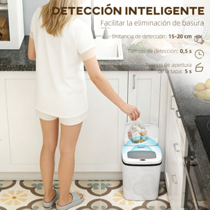 Cubo de Basura Cocina Automático 15 L, Papelera de Cocina con Sensor Infrarrojo y Modo Manual, Anillo de Retención, Antihuellas, para Oficina, Hogar, Blanco