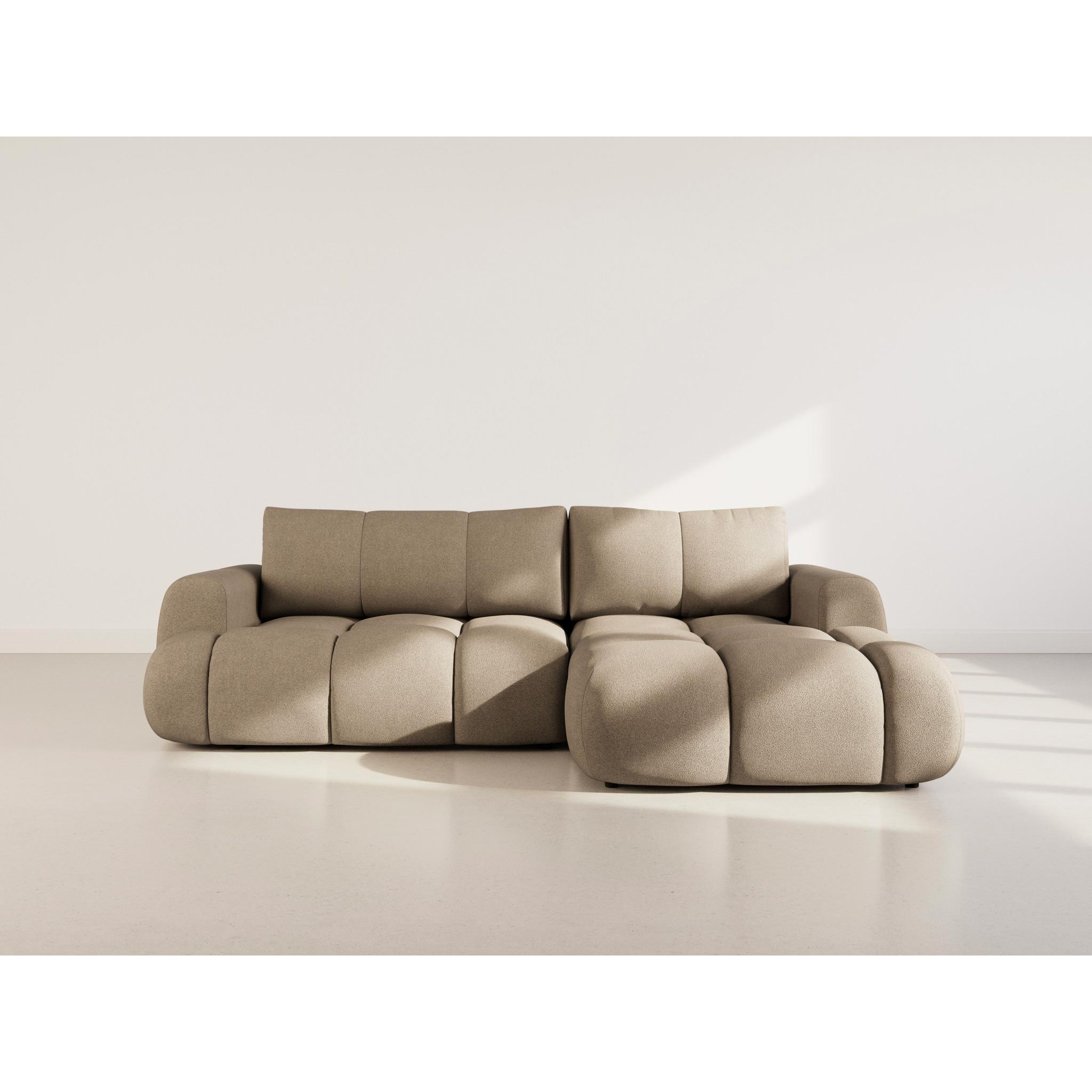 Yulin - Canapé d'angle droit 4 places convertible avec coffre en tissu bouclette - Marron