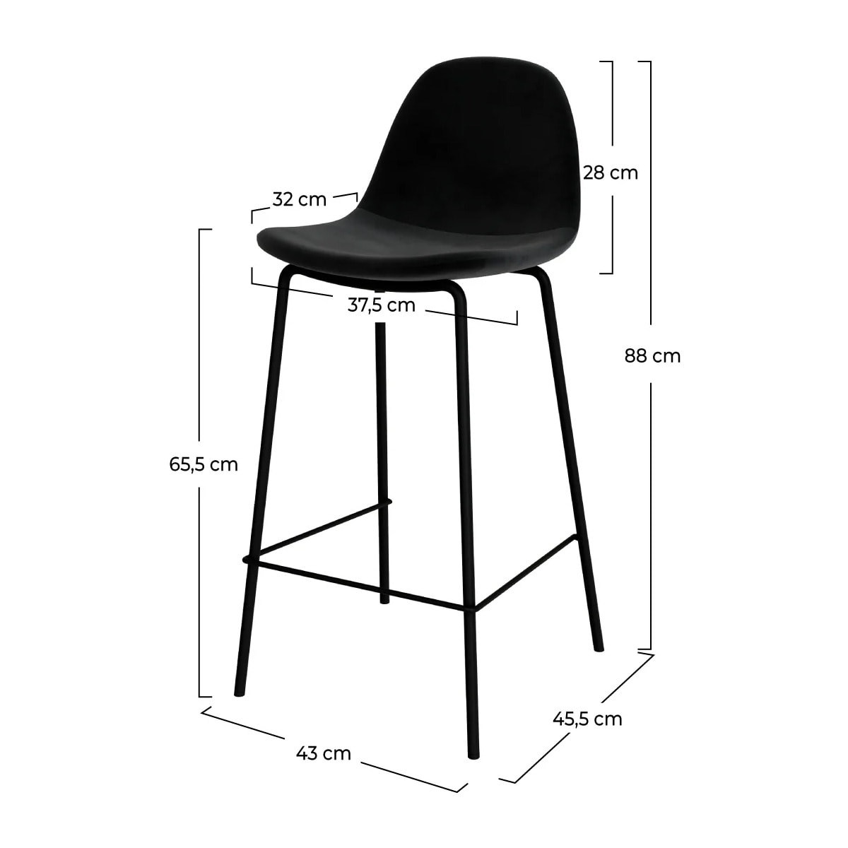 Lot de 2 chaises pour îlot central 65 cm en velours noir - Henrik