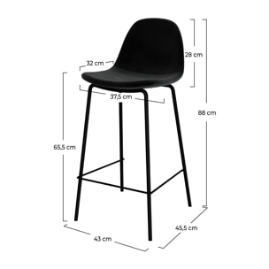 Lot de 2 chaises pour îlot central 65 cm en velours noir - Henrik