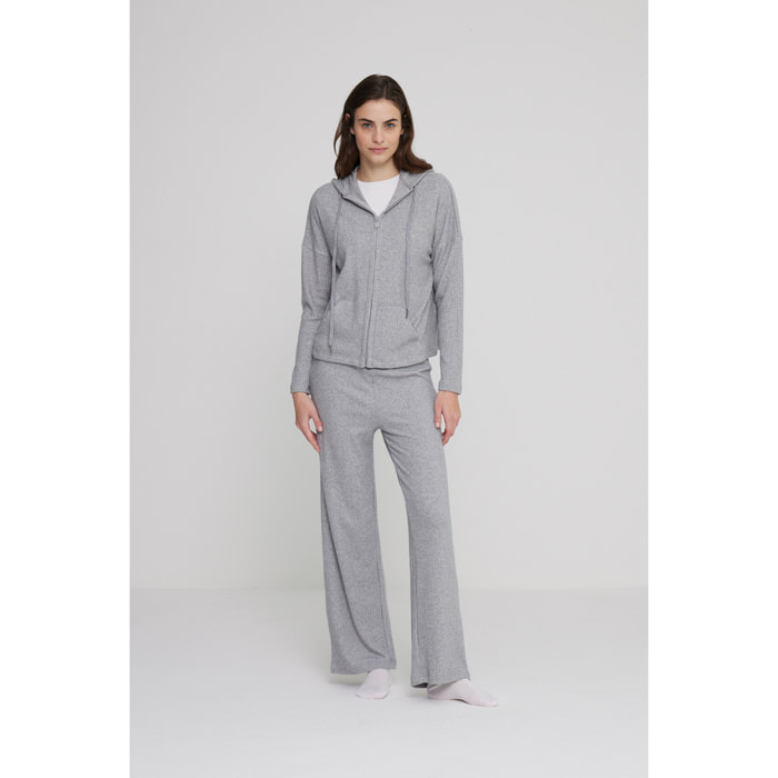 Completo loungewear donna linda in maglina a coste con zip Noidinotte