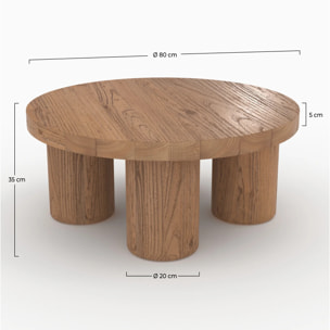 Table basse ronde en bois d'orme D80 cm - Paula