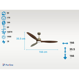Ventilateur de plafond Réversible  Thermostat Dimmable Wifi Moteur à courant continu Toits en pente Télécommande Lumière à trois tons Hypersilence Mémoire