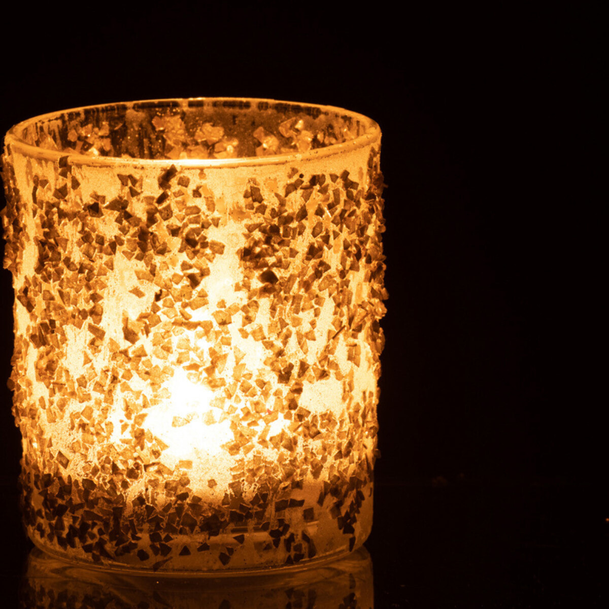 J-Line photophore Paillettes - verre - champagne - small - 4 pcs