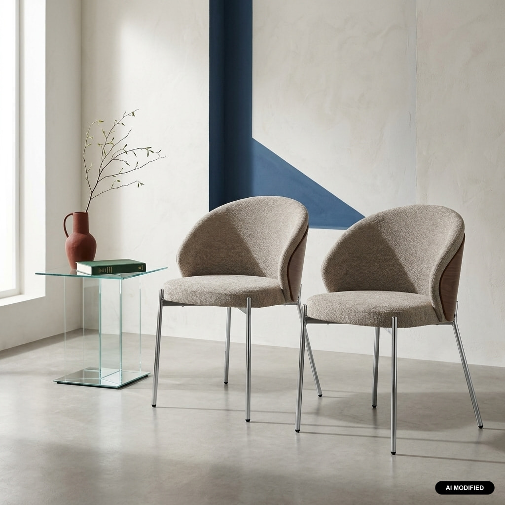Chaise bois de peuplier teinté noyer, acier et tissu texturé (lot de 2) PAUL