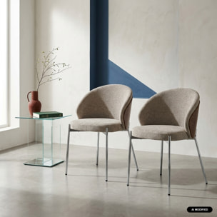 Chaise bois de peuplier teinté noyer, acier et tissu texturé (lot de 2) PAUL