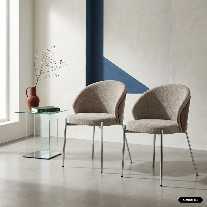Chaise bois de peuplier teinté noyer, acier et tissu texturé (lot de 2) PAUL