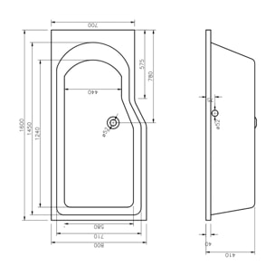 160x80 cm Beata Plus baignoire bain douche asymétrique acrylique positionnement gauche, sans pieds, blanc (BE1600LPLUS)