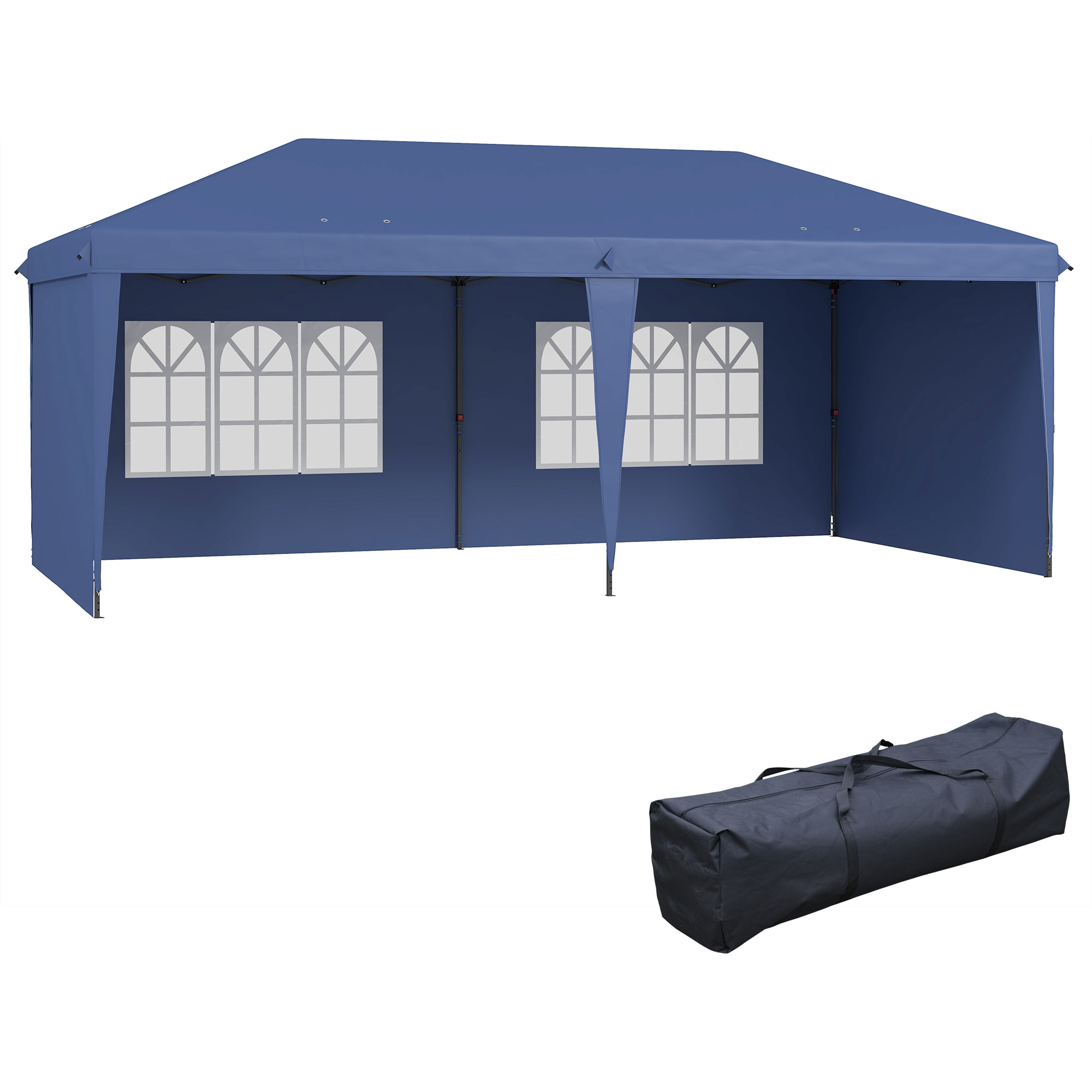 Carpa Plegable 6x3 m, Pop-up, con 4 Laterales Desmontables, Cenador de Jardín con 2 Ventanas Visibles, Bolsa de Transporte, Impermeable, Anti-UV, Gazebo para Camping, Fiestas, Exterior, Azul