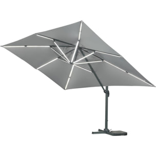 Parasol jardin déporté LED Alu "Sun 3 Luxe" - Carré - 3 x 3 m - Coloris gris - Dalles lestées incluses