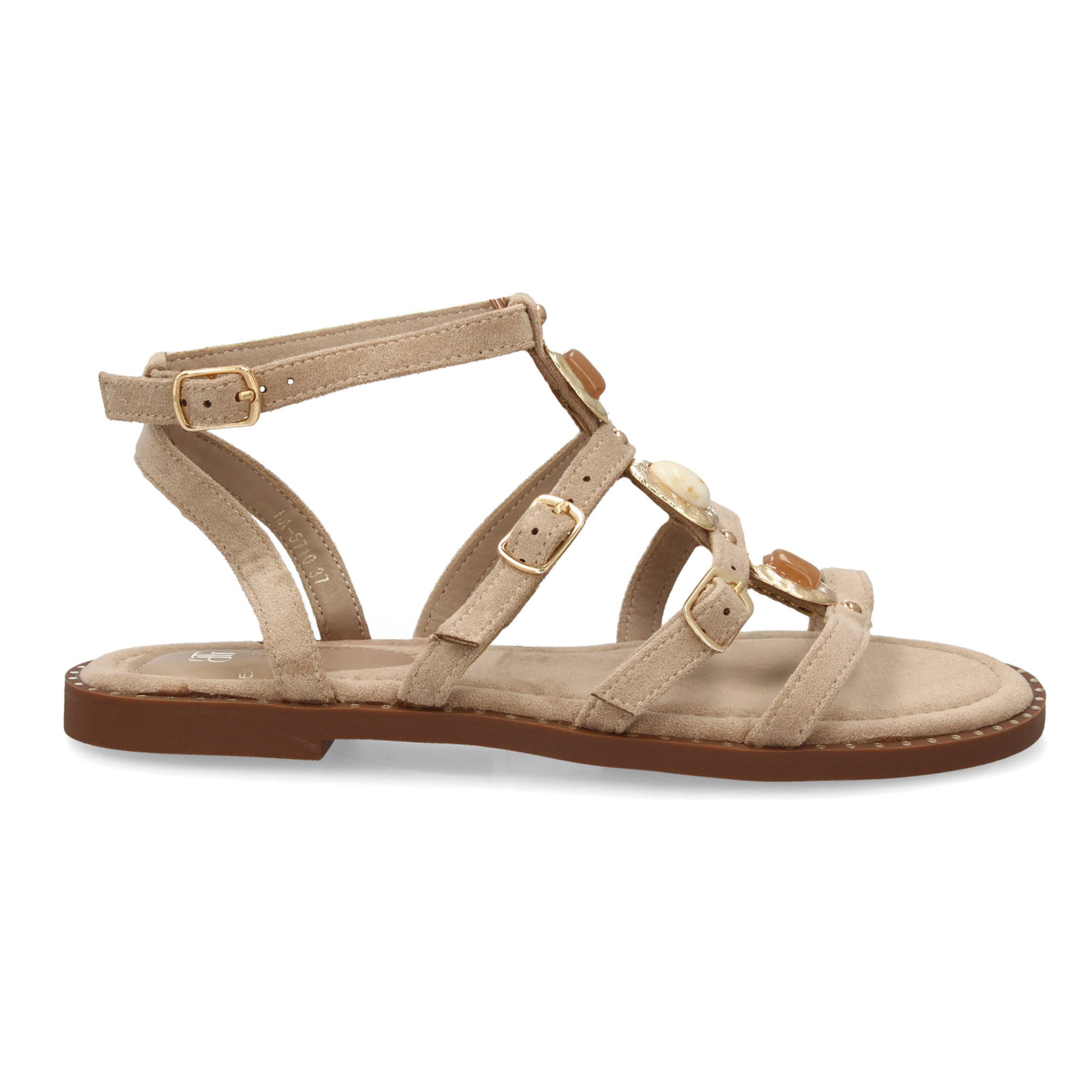 Sandalia romana mujer elegante tiras con pedreria