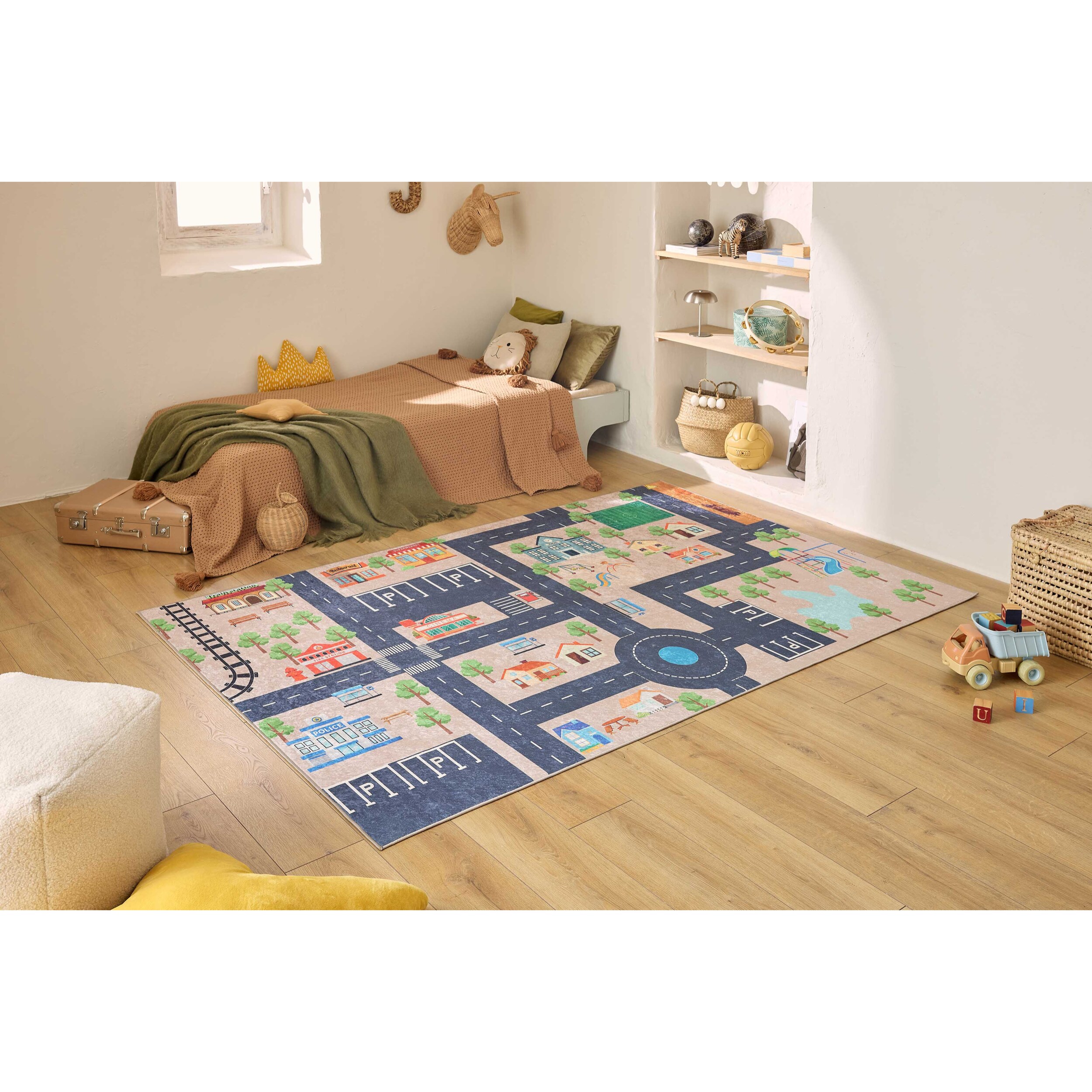 HAPPY - Tapis enfant lavable à motif circuit - Beige