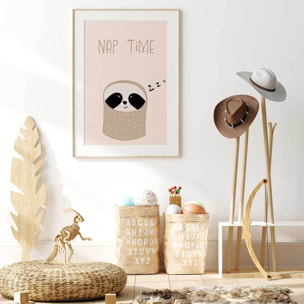 Affiche enfant paresseux  Affiche + cadre en bois - Chêne