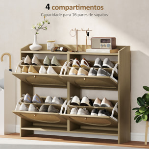 Zapatero Estrecho con 4 Puertas de Ratán, Zapatero Entrada Recibidor con Estantes Ajustables, para 16 Pares de Zapatos, para Espacios Reducidos, 104,5x24x88 cm, Natural