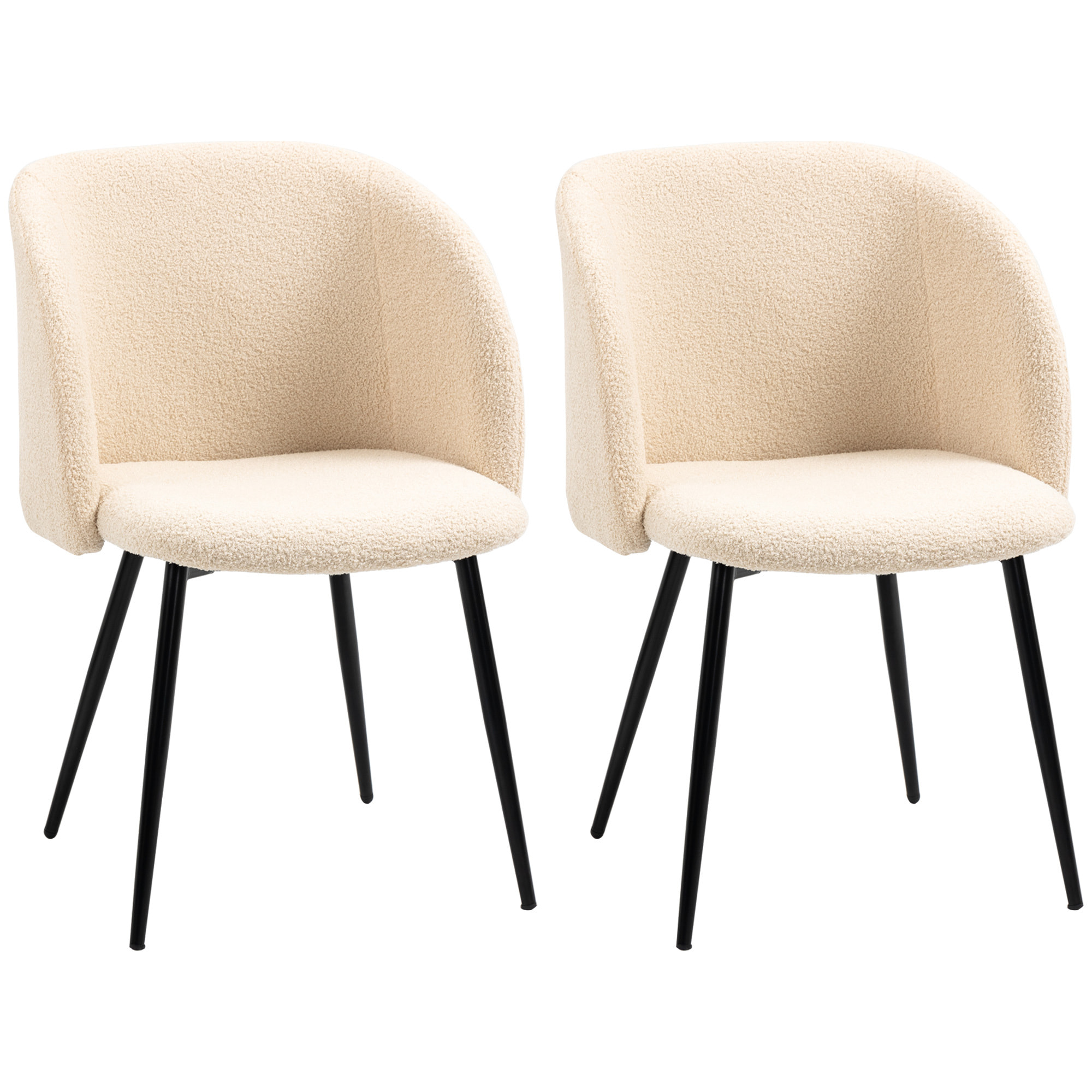 Chaises de visiteur design - lot de 2 chaises - piètement incliné effilé acier noir - revêtement effet laine bouclée beige