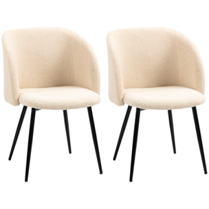 Chaises de visiteur design - lot de 2 chaises - piètement incliné effilé acier noir - revêtement effet laine bouclée beige