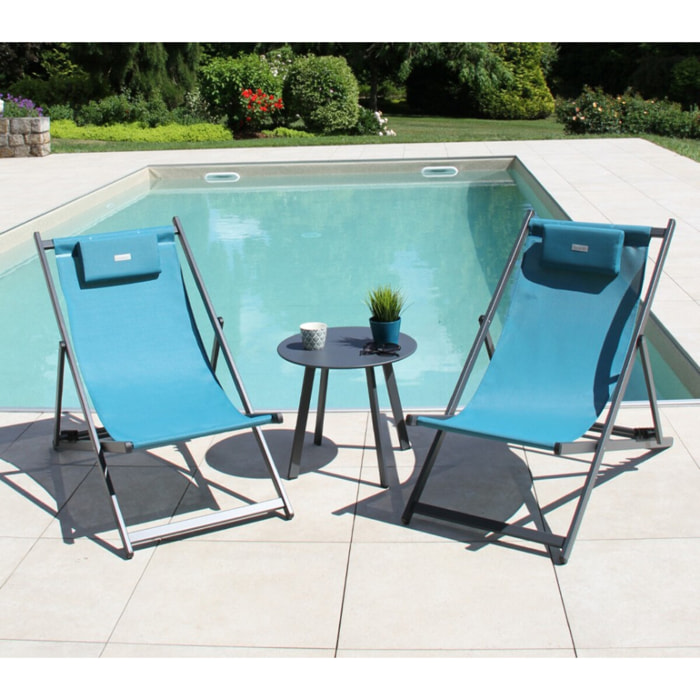 Salon de jardin en aluminium - 2 places - bleu canard - ATHOS