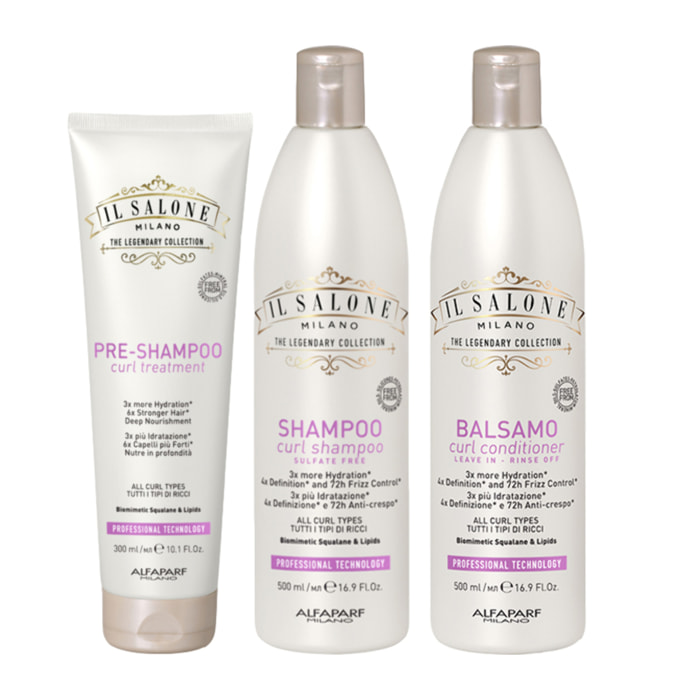 ALFAPARF MILANO Kit Il Salone Curl Pre Shampoo 300ml + Shampoo 500ml + Conditioner leave In Rinse Off 500ml