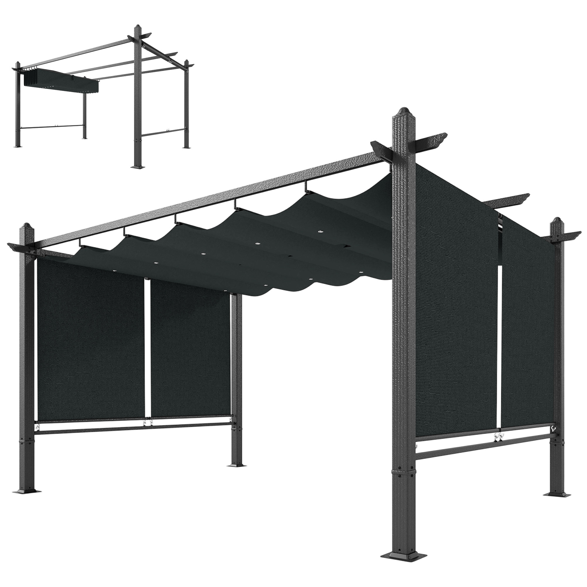Pergola design 3x4m toile intégrale ajustable UV50+ alu acier anthracite