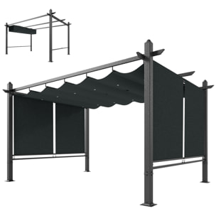 Pergola design 3x4m toile intégrale ajustable UV50+ alu acier anthracite