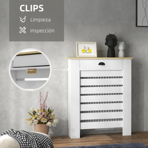 Cubre Radiadores con Cajón, Cubreradiador de MDF, Cubierta para Radiador, Diseño Moderno de Listones, para Salón, Dormitorio, 78x19x95,5 cm, Blanco