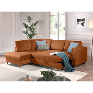 Brooke - canapé d'angle gauche - convertible - 5 places - en velours - Rouille