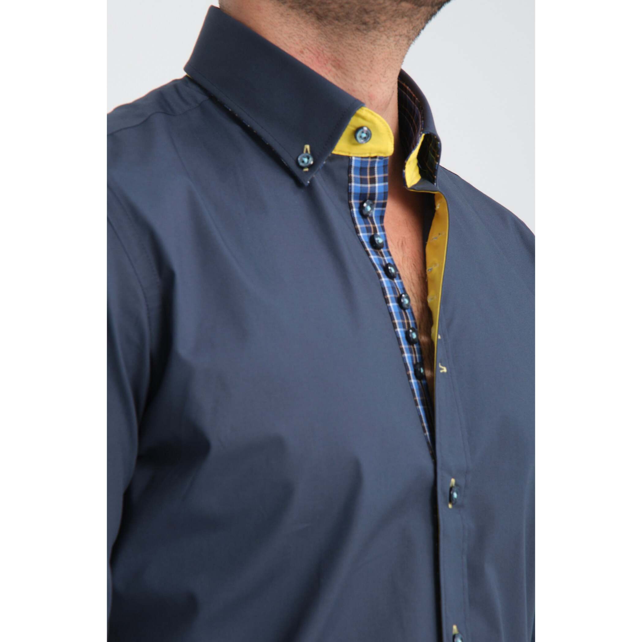Camicia Uomo 1 Bottoni Button Down Slim Popeline Stretch Unito Blu