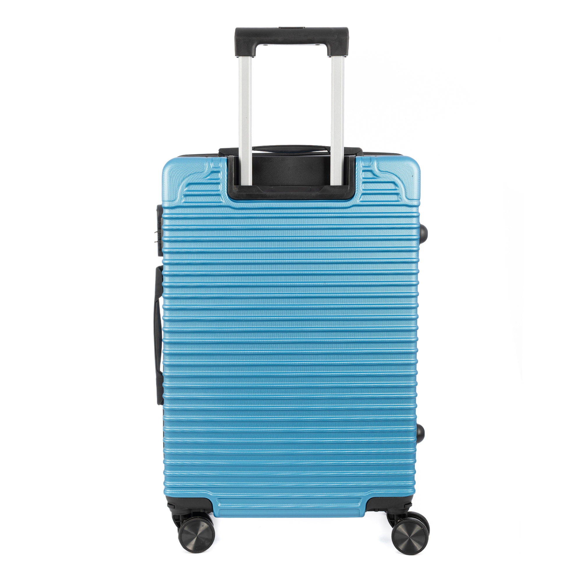 DAM Set di 3 valigie Trolley, in materiale leggero ABS ad alta resistenza con angoli rinforzati. Serratura numerica e 4 ruote doppie rimovibili e girevoli a 360°. 54x32x80 Cm. Colore: Blu Denim