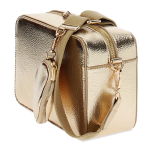 Mini bag a tracolla da donna oro in laminato
