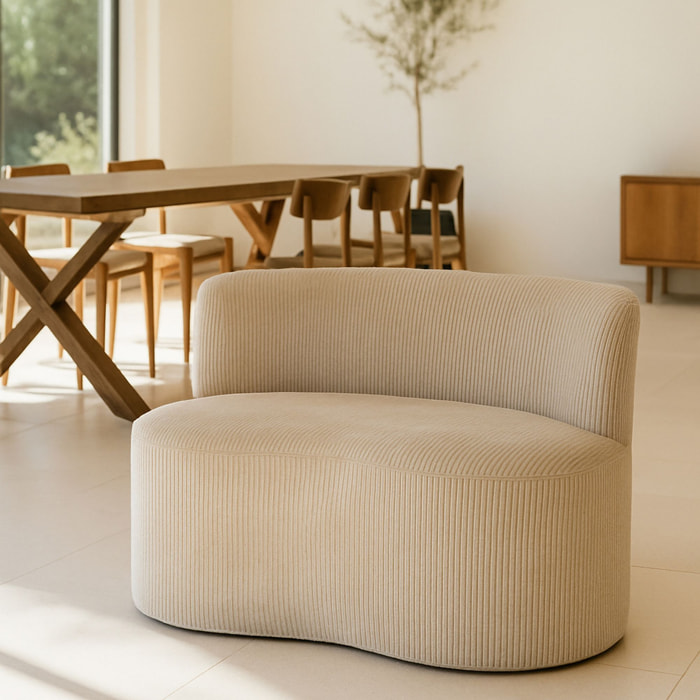 Canapé en tissu bouclette beige et structure en bois 2 places CÔME