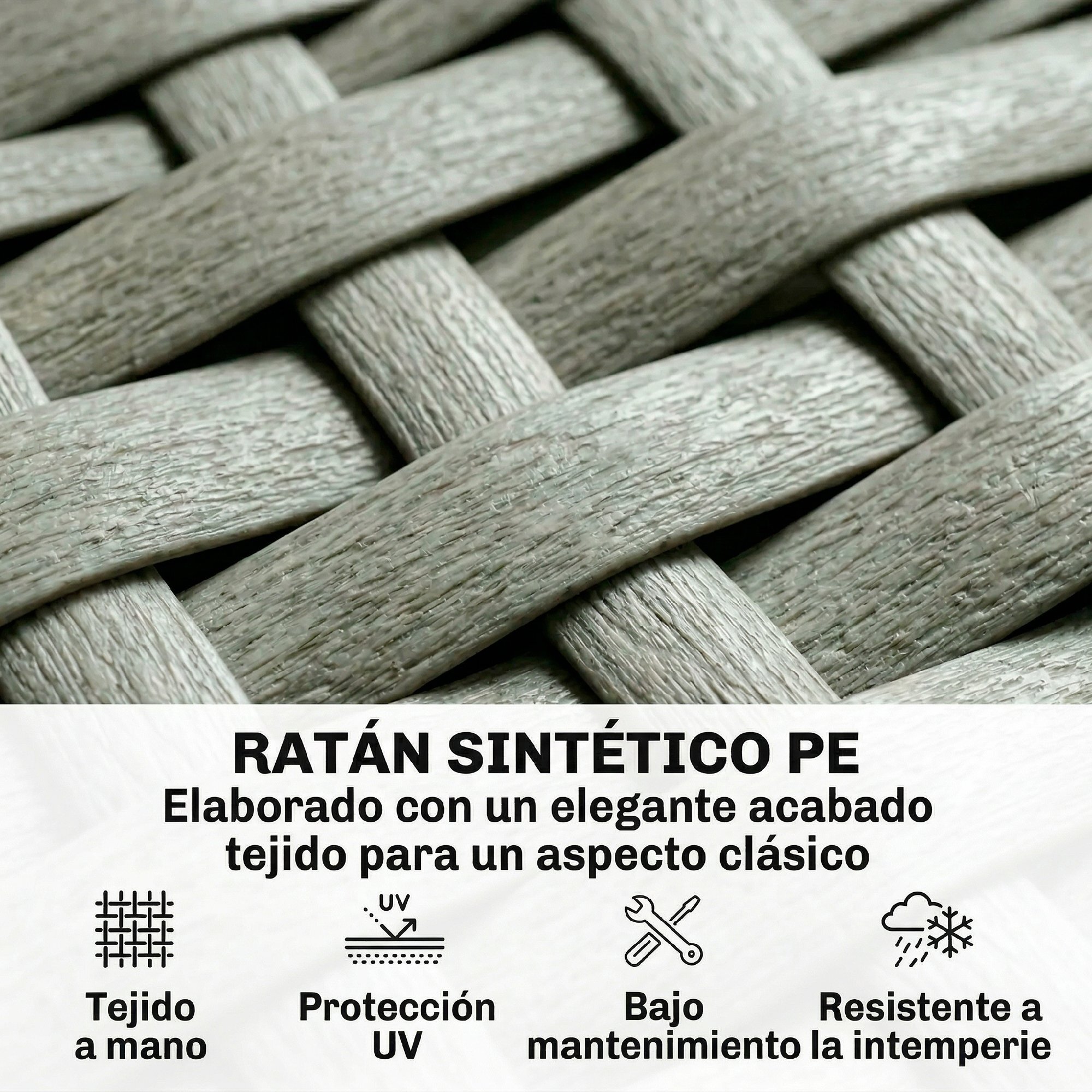 Conjunto de Jardín de Ratán de 3 Piezas, Respaldo Ajustable, Conjunto Terraza, Muebles Jardín Exterior Incluye Cojines, Sofá de 3 Plazas, Sofá de 2 Plazas, Mesa de Madera Plástico, Gris
