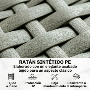 Conjunto de Jardín de Ratán de 3 Piezas, Respaldo Ajustable, Conjunto Terraza, Muebles Jardín Exterior Incluye Cojines, Sofá de 3 Plazas, Sofá de 2 Plazas, Mesa de Madera Plástico, Gris