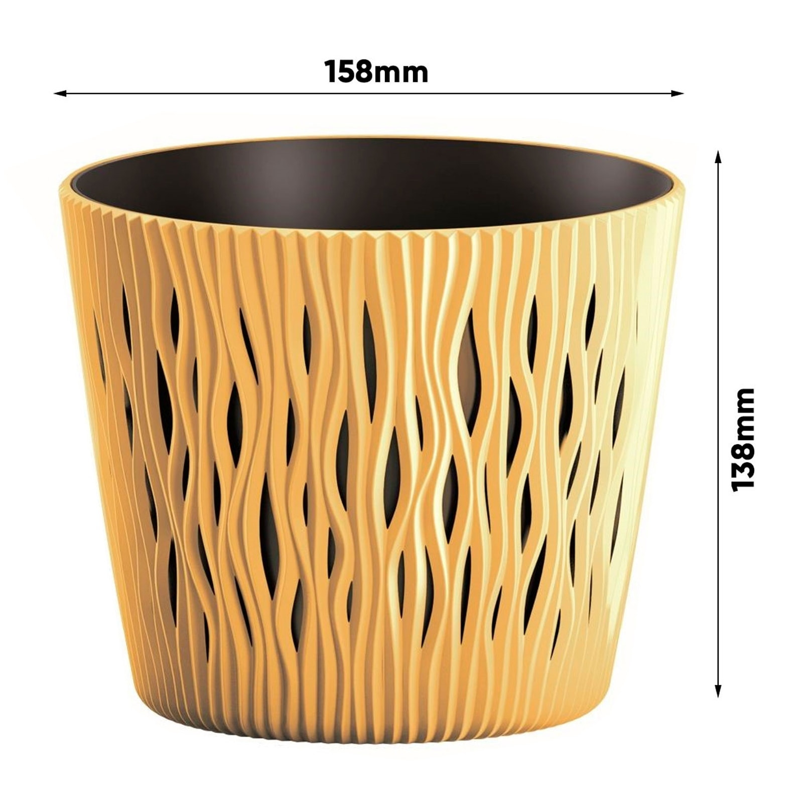 3x maceta redonda de plastico sandy round en color mostaza 15,8 (largo) x 15,8 (ancho) x 13,8 (alto) cm