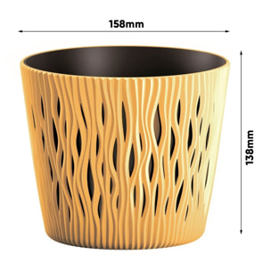 3x maceta redonda de plastico sandy round en color mostaza 15,8 (largo) x 15,8 (ancho) x 13,8 (alto) cm