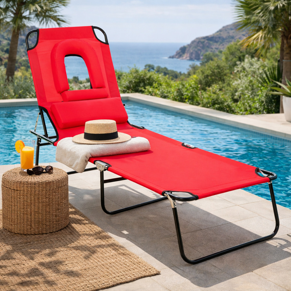 Bain de soleil pliable – Dossier 4 positions – Coussins inclus