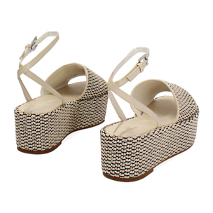 Zeppe donna panna nere in raffia