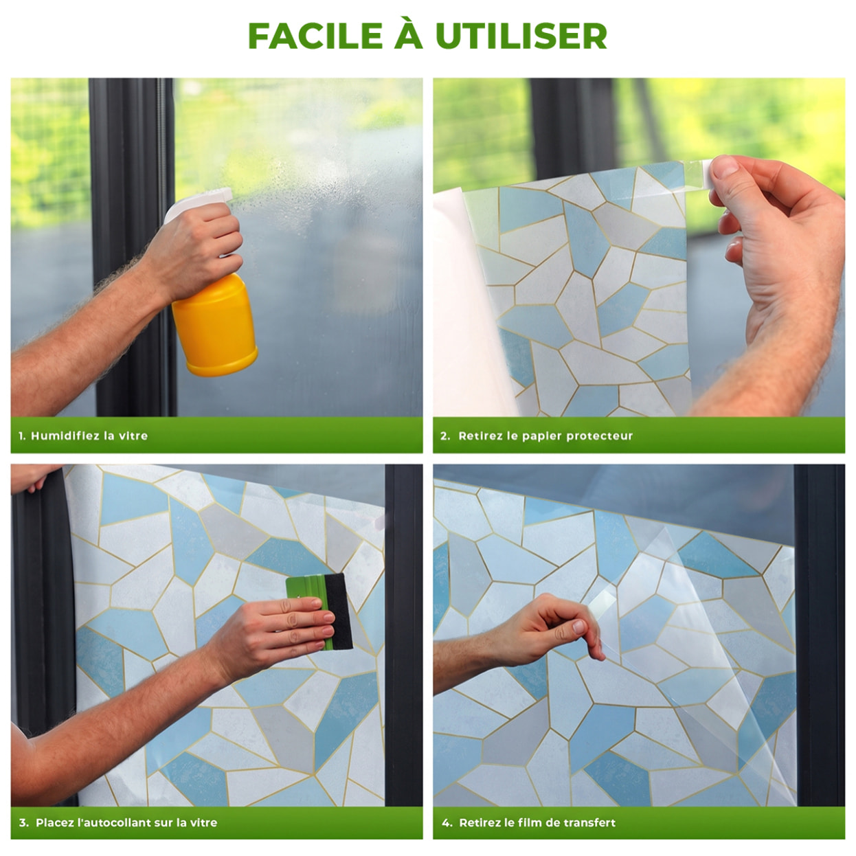 Adhésif Film Fenêtre Anti Regard Occultant - VITRAIL BLEU - Stickers Autocollant Brise-Vue pour Vitres & Porte de Douche - 40x100cm