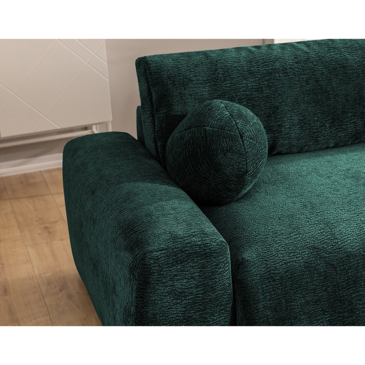 Constance - Canapé d'angle réversible 4 places convertible avec coffre en velours relief - Vert