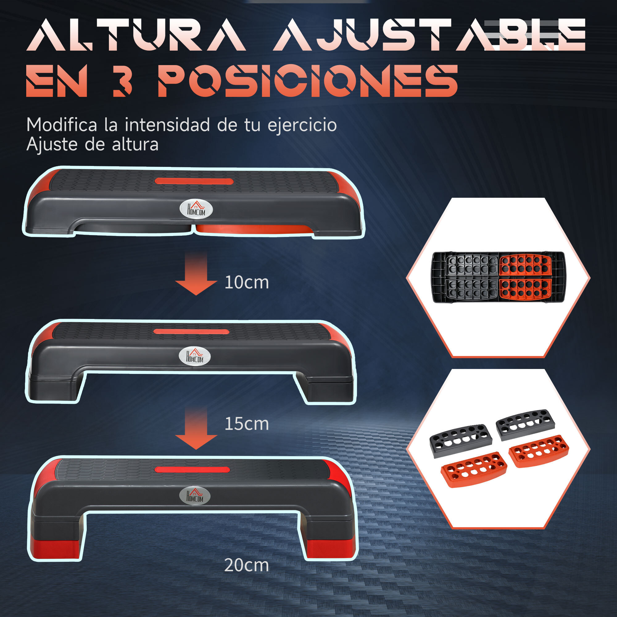 Step de Aeróbic con Altura Ajustable de 10/15/20 cm en Casa 78x28x20 cm Rojo