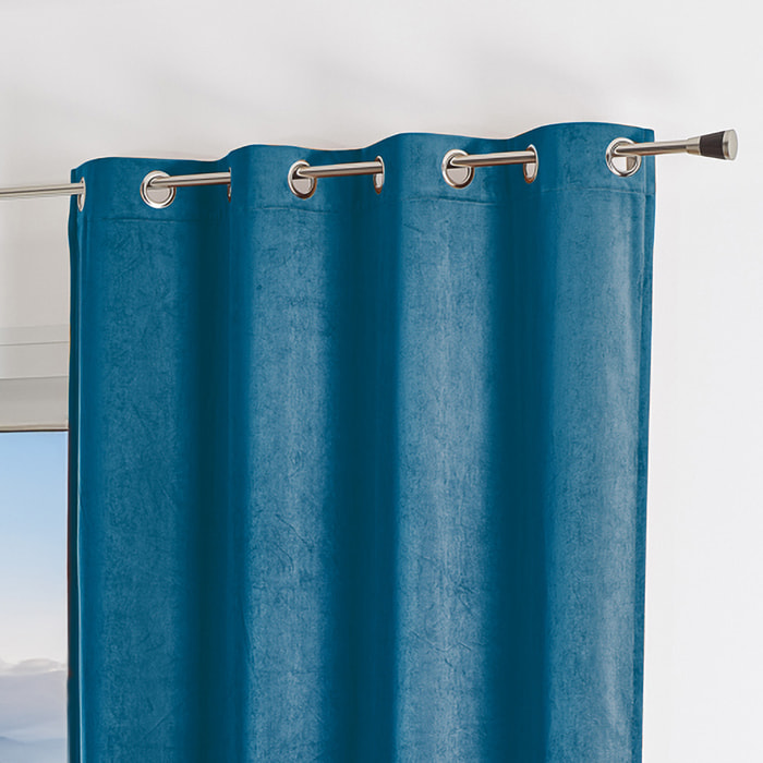 Rideau uni en suédine  - Effet daim et velours - Bleu Paon