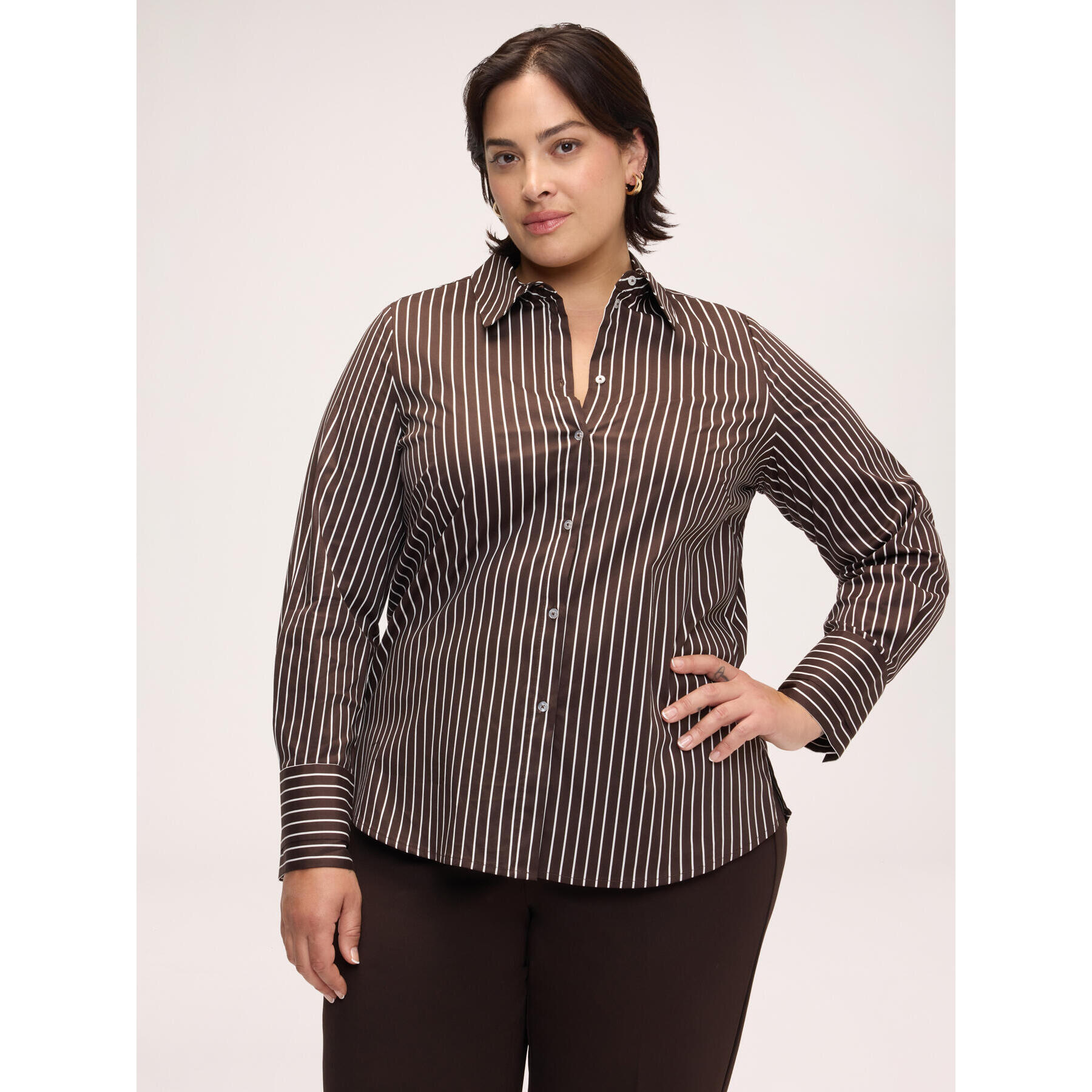 Fiorella Rubino - Camicia a righe in cotone stretch - Marrone