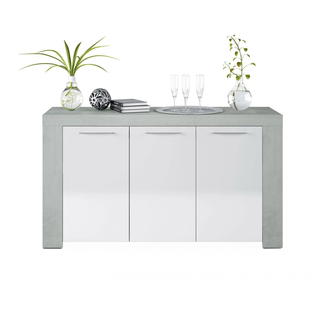 Aparador Dara Blanco Artik (Blanco Mate) - Gris Cemento