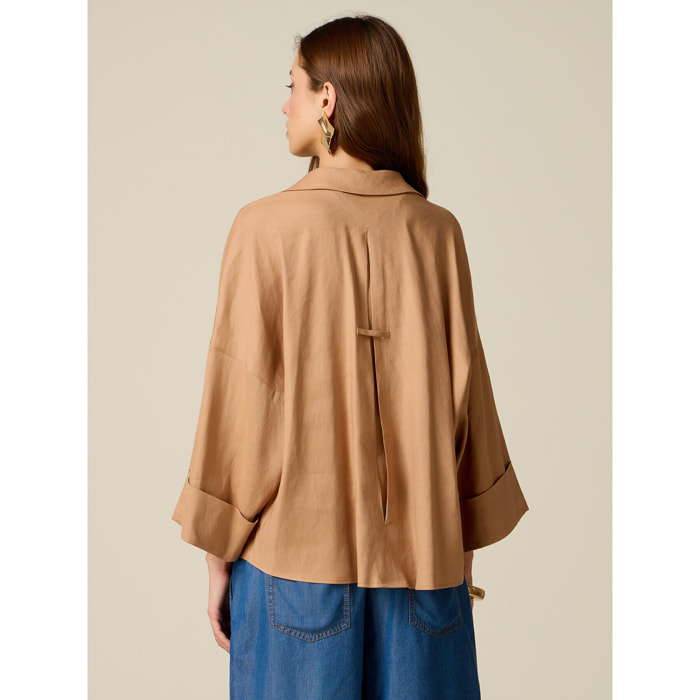 Oltre - Camisa boxy mezcla de lino - Beige